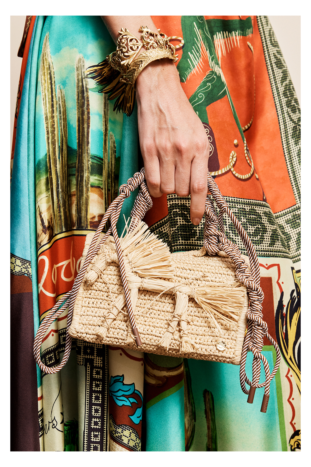Ace Horse Raffia Box Bag