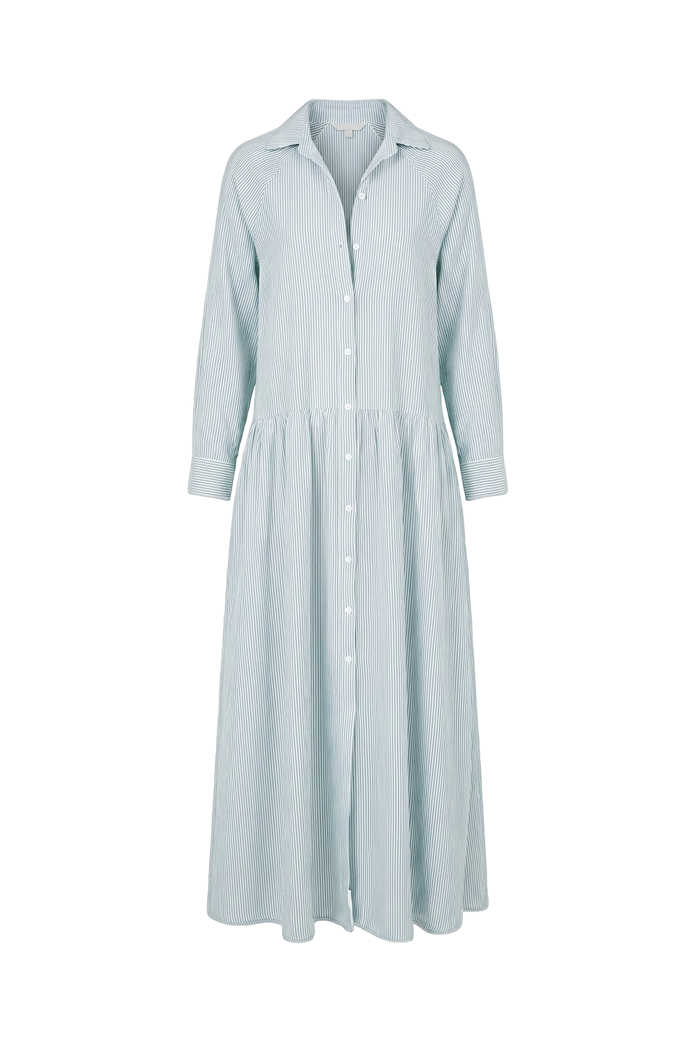 Drop Waist Shirt Dress Green Seersucker / M