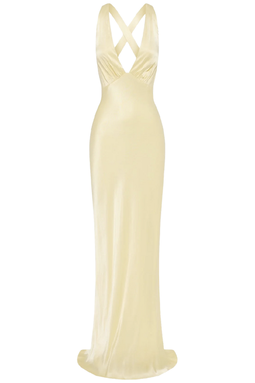 La Lune Plunged Cross Back Maxi Dress