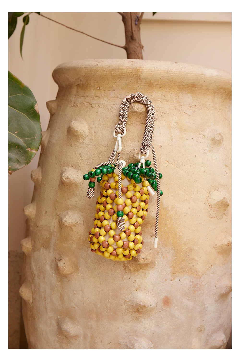 Wood Beaded Pineapple Mini Bag